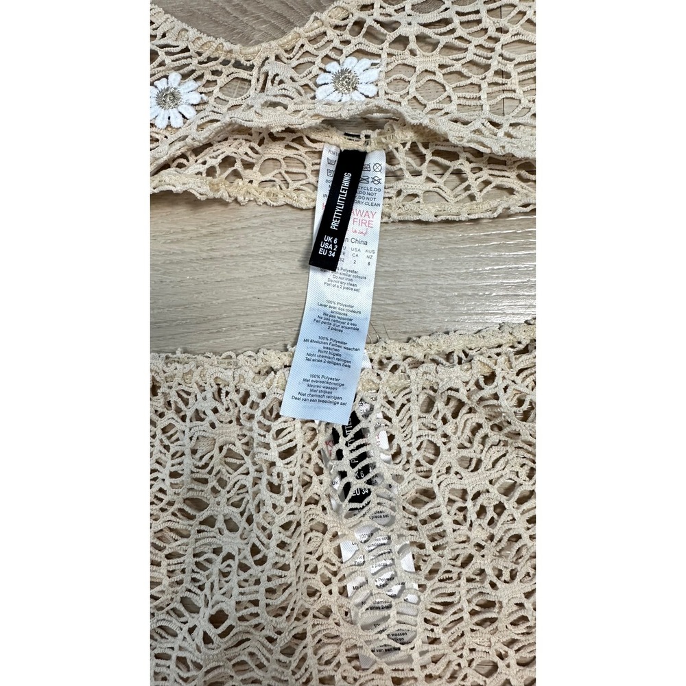 PrettyLittleThing Skirt Set Womens Boho Festival 2 Beige Ivory Crochet Vacation - Picture 5 of 5